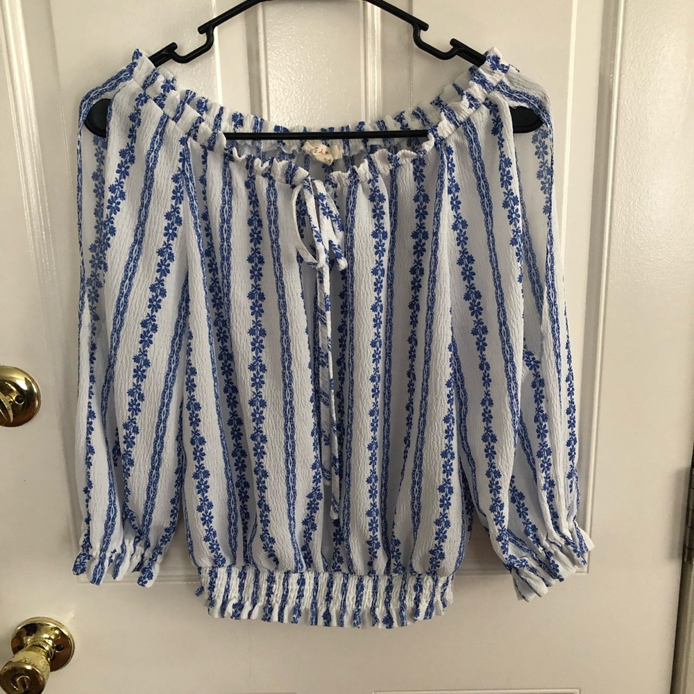 Blue and white floral blouse